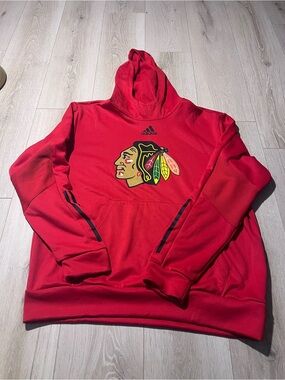 adidas Red Chicago Blackhawks Crewneck Hoodie with Logo